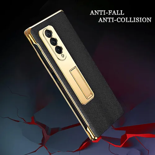 Vista 7 de Ninki Funda de cuero para Galaxy Z Fold 3 con función atril, color negro, cuero de lujo con PC a prueba de golpes y soporte de anillo protector