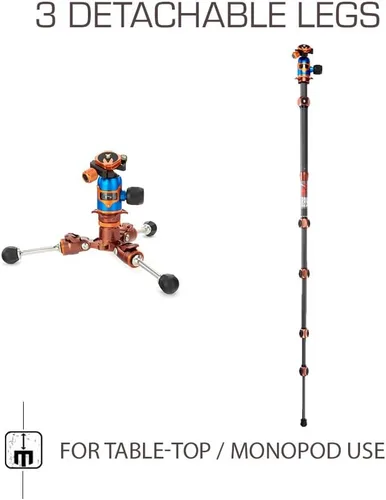 Vista 6 de 3 Legged Thing Legends Ray Kit - Trípode de fibra de carbono, apto para viajes, trípode ajustable para cámara con 3 patas desmontables y múltiples