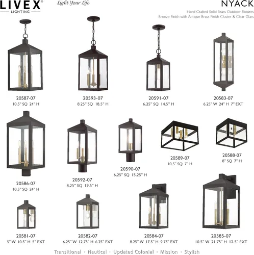 Vista 6 de Livex Lighting 20584-07 Linterna de pared para exteriores de transición de tres luces de la colección Nyack en acabado bronce/oscuro