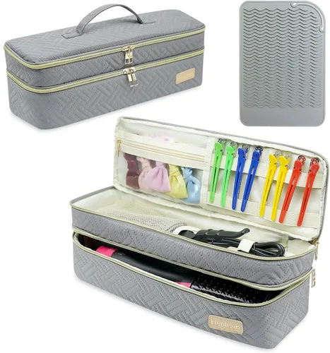 Bolsa de viaje de doble capa para herramientas para el cabello y alfombrilla resistente al calor para secador de pelo Revlon de un solo paso,