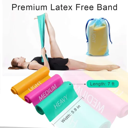 Vista 3 de Coolrunner Juego de 3 bandas elásticas planas sin látex de 7 pies de largo con bolsa de transporte, bandas anchas de resistencia para fitness