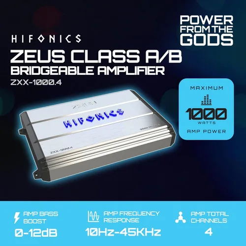 Vista 2 de Hifonics Zeus ZXX - Amplificador de audio monobloque de coche de 1000 vatios máximo clase D con perilla de graves y control remoto, crossovers
