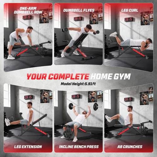 Vista 7 de OPPSDECOR 1200LBS Weight Bench with Wide-Range Leg Extension & Curl (Full ROM), Adjustable Workout Bench Press with Wheels & Handle, Incline/Flat