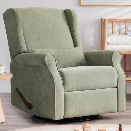 Vista 9 de Eiayeebil Mecedora Giratoria con Reposapiés para Guardería, Silla de Balancín para Guardería con Reposapiés, Sillón Reclinable con Balancín