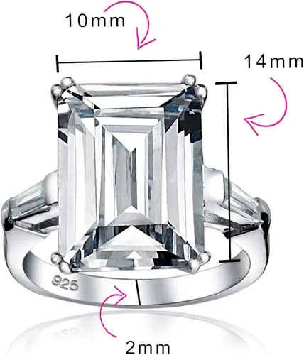 Vista 5 de Anillo de compromiso de plata de ley 925 chapada en oro amarillo de 14 quilates circonita cúbica AAA corte esmeralda estilo Art Deco para mujer