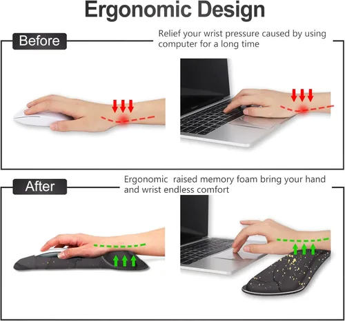 Vista 3 de ARTSO Alfombrilla de mouse con soporte de muñeca y reposamuñecas para teclado, alfombrilla ergonómica de espuma viscoelástica antideslizante, fácil