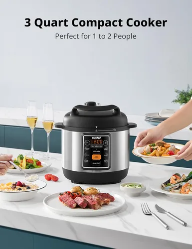 Vista 6 de COMFEE' Olla a presión eléctrica pequeña 7 en 1, olla de cocción lenta, vaporera, salteado, cocción al vacío, calentador, olla múltiple con olla