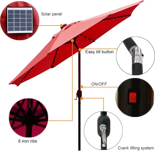 Vista 55 de Blissun Sombrilla solar de 9 pies, sombrilla de patio con 32 luces LED, sombrilla de mercado de mesa, sombrilla al aire libre para jardín, terraza