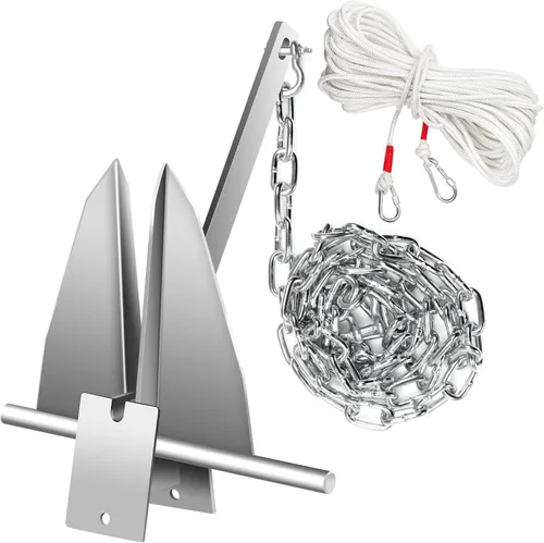 Vista 8 de Boat Anchor Kit, Fluke Style Anchor, Galvanized Steel Hot Dipped Fluke Anchor Includes Anchor,Chain,Rope, Shackles for Boat Mooring on The Beach