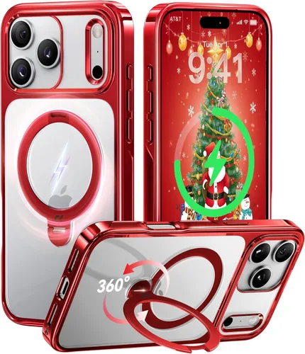 Vista 19 de CASEKOO Funda de titanio para iPhone 14 Pro Max con anillo de soporte magnético giratorio de 360° para MagSafe, protección militar contra caídas