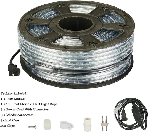 Vista 5 de Cuerda de luces verdes, tira de luces LED de 99 pies para exteriores, impermeable, iluminación decorativa para interiores/exteriores, cubierta