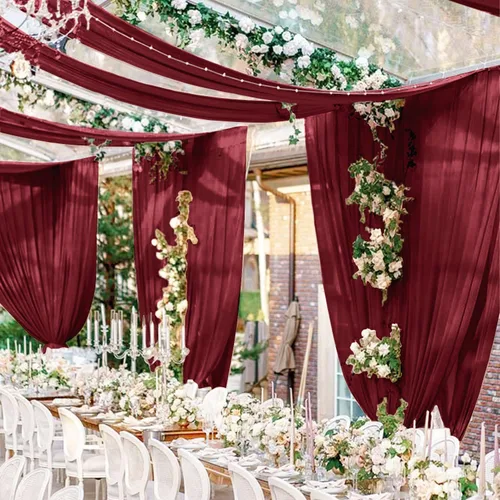 FUHSY Cortinas de techo para arco de boda, tela drapeada, tela de gasa, cortinas de gasa burdeos para telón de fondo, 5 x 20 pies, 2 paneles de