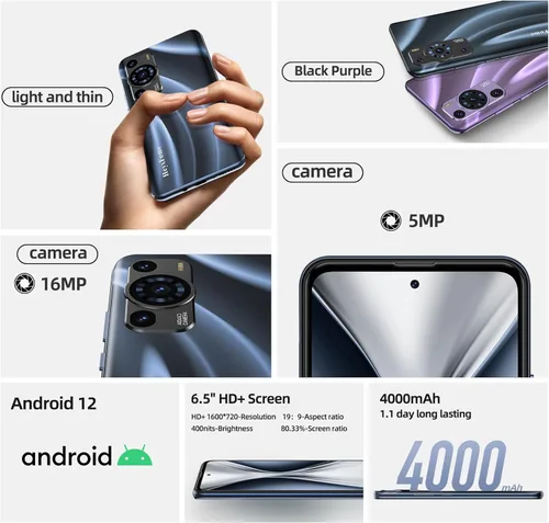 Vista 2 de X2 2024 6.5 "Pantalla HD+ GSM Teléfono celular desbloqueado Teléfonos móviles 4G 3GB RAM Android Smart Phone 16MP 3+16GB Smartphone Face ID Dual SIM