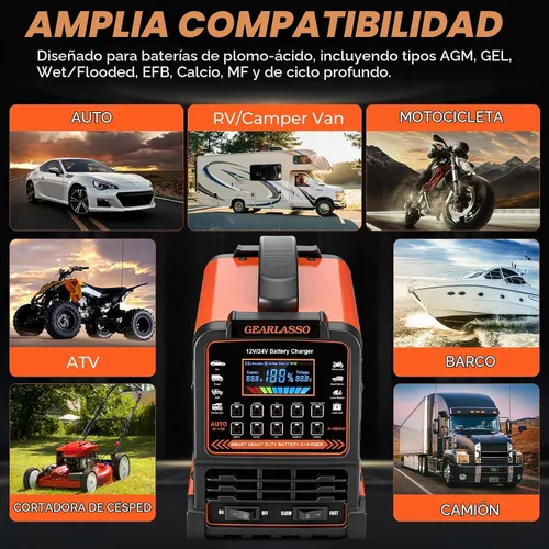 Vista 9 de Cargador de batería de coche de 12 V 24 V resistente, mantenedor de batería automático de 0-15 A con apagado automático, 10 modos de carga