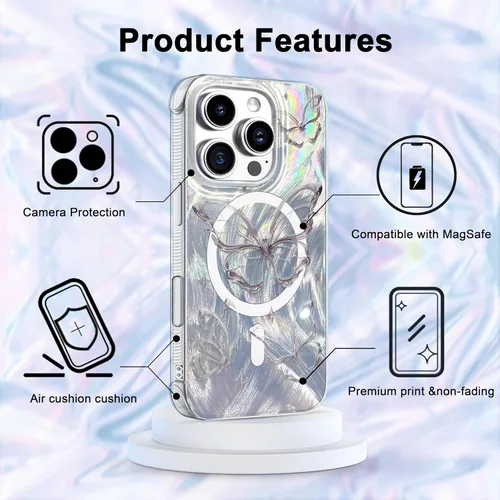Vista 288 de I-MGAE-IN-AR - Funda diseñada para iPhone 12 y 12 Pro, diseño de mariposa plateada brillante, funda protectora de poliuretano termoplástico, suave