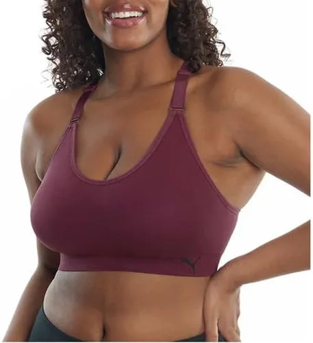 Vista 5 de PUMA Brasier deportivo para mujer, paquete de 3, CoralPúrpuraGris