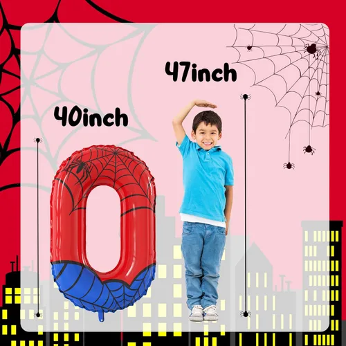 Vista 2 de Globos de papel de aluminio con temática de araña gigante de 40 pulgadas, globos grandes del número 0 para decoración de fiesta de cumpleaños