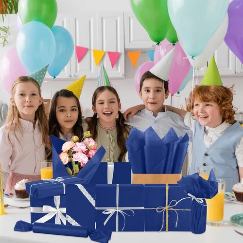 Vista 4 de 60 hojas de papel de seda azul a granel, PLULON papel de seda para envolver regalos para embalaje 14 x 20 pulgadas, papel de seda para manualidades