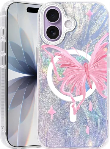 Vista 373 de I-MGAE-IN-AR - Funda diseñada para iPhone 12 y 12 Pro, diseño de mariposa plateada brillante, funda protectora de poliuretano termoplástico, suave