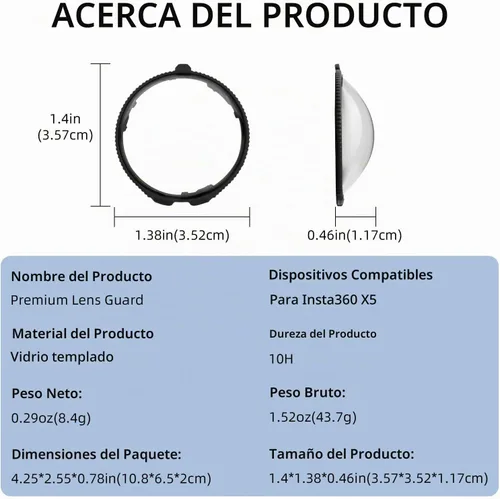 Vista 8 de Protector de lente X5 Premium para Insta360 X5, cubierta protectora de lente de vidrio templado de alta transparencia para cámara protectora Insta