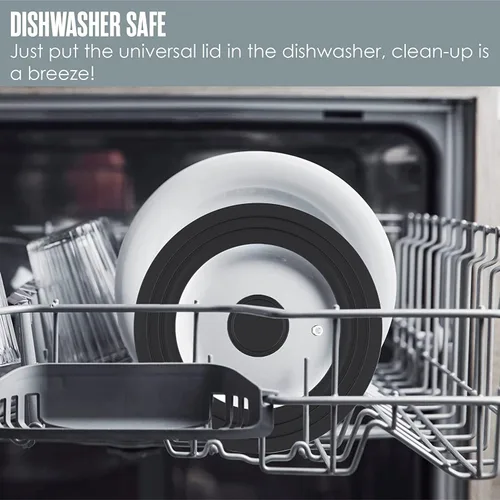 Vista 9 de Tapa universal para ollas, sartenes y sartenes, vidrio templado con borde de silicona resistente al calor y mango resistente al calor