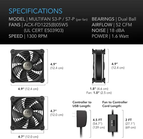 Vista 7 de AC Infinity MULTIFAN S1, ventilador USB silencioso de 80 mm, certificado UL para refrigeración de gabinete de receptor DVR PlayStation Xbox ordenador