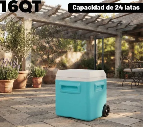 Vista 8 de Cooler Hard-Sided Ice Chest, Portable Insulated Cooler with Wheels, Telescoping Handle, Cool Riser Tech, Leak-Resistant Aguamarina