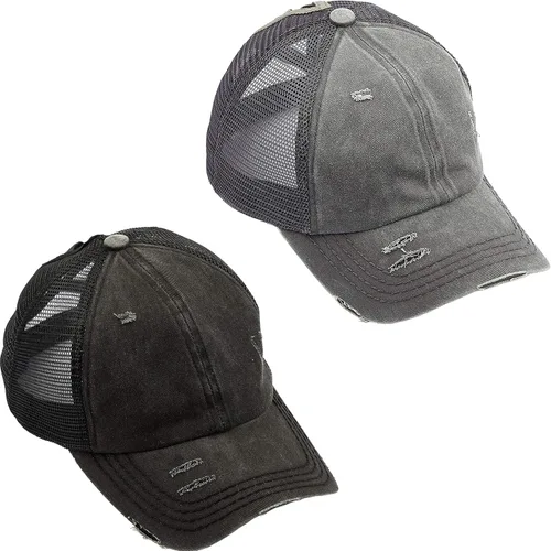 Vista 108 de Funky Junque - Sombrero de cola de caballo para mujer, gorra de béisbol con ajuste ajustable y cola de caballo alta cruzada para uso diario Paquete