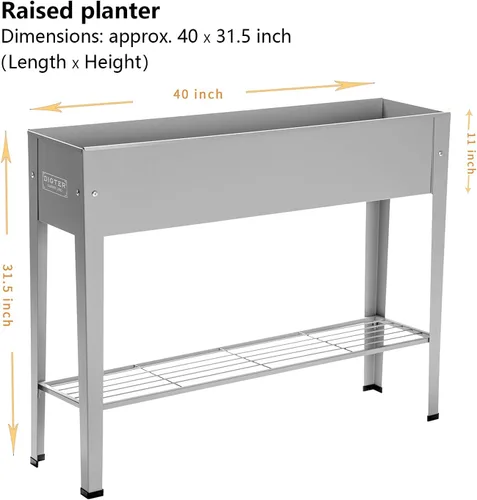 Vista 2 de DIGTER Cama de jardín elevada de metal, maceta elevada con patas, maceta de hierbas y verduras, adecuada para patio al aire libre y porche (gris)