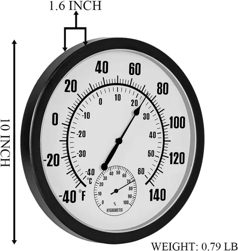 Vista 8 de MUMTOP Termómetro para interiores y exteriores, termómetro de pared impermeable de 10 pulgadas con números grandes y higrómetro para patio, sala