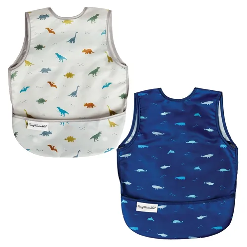 Vista 21 de Tiny Twinkle Baberos para bebé a prueba de desorden Paquete de 2 baberos impermeables para comer Delantal de bebé para alimentación, lavable a