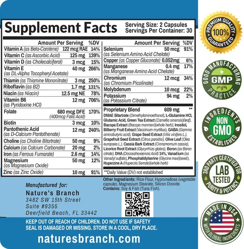 Vista 6 de Suplemento de refuerzo cerebral 40 en 1 para concentración, memoria, claridad y energía, libro electrónico Advanced Vitamins Plus para hombres