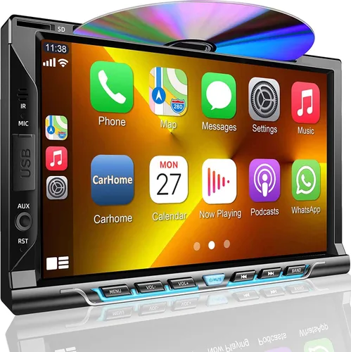 Vista 8 de Estéreo de coche doble DIN con reproductor de CD/DVD Apple Carplay y Android Auto, radio de coche de 6.2 pulgadas con Bluetooth y cámara