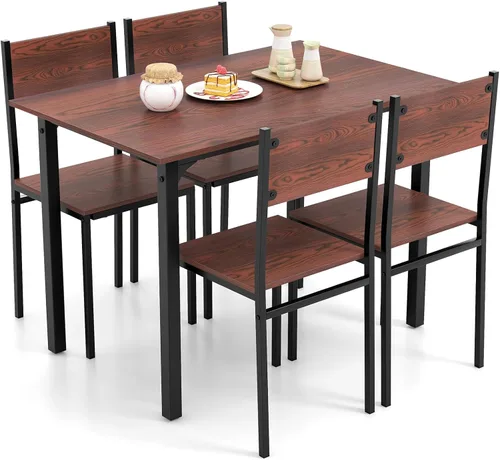 Vista 11 de Giantex Juego de mesa de comedor para 4, juego de mesa de cocina de 5 piezas con mesa de comedor, sillas de comedor, marco de metal, juego