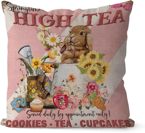 Vista 57 de Fundas de almohada vintage de conejo de Pascua, flores de primavera, huevos de Pascua, Navidad, 16 x 16 pulgadas, funda de almohada de lino