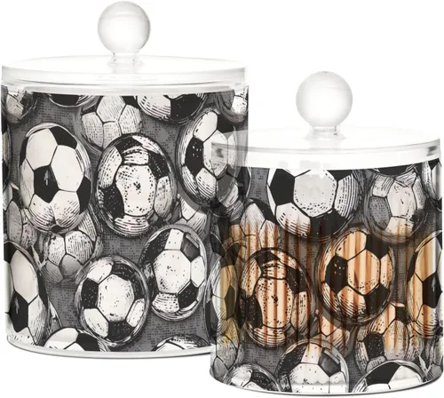 Vista 2 de Paquete de 2 dispensadores de soporte Qtip con tapas, divertidos recipientes de almacenamiento de plástico, recipientes de baño para bolas