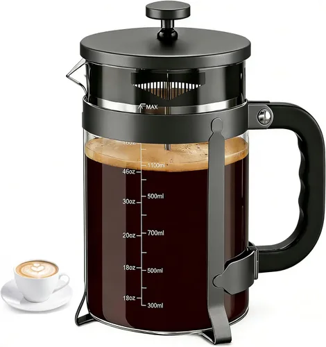 Vista 13 de QUQIYSO Cafetera de prensa francesa de acero inoxidable 304 con 4 filtros, resistente al calor, duradera, fácil de limpiar, prensa de café de vidrio