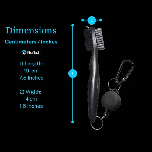 Vista 5 de NuRich Tiger Golf Club Groove Brush Cleaner ligero de doble cerdas Accesorios de golf Herramienta de limpieza con mosquetón retráctil de aluminio
