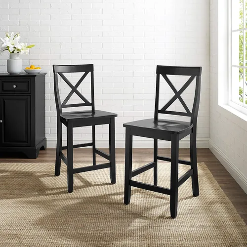 Vista 4 de Crosley Furniture X-Back Wood Counter Height Bar Stools Set of 2, Black, 24-inch