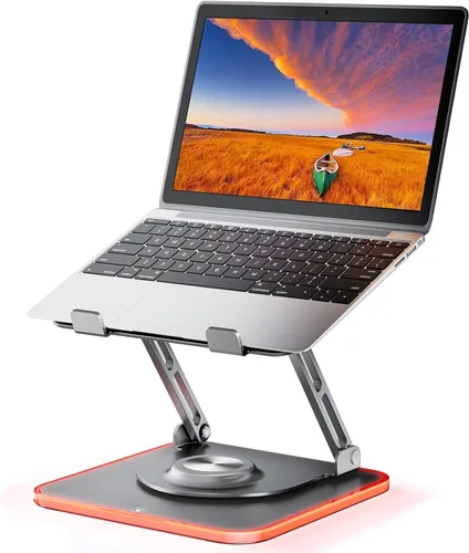 Vista 8 de JOYEKY Soporte para computadora portátil para escritorio, soporte de computadora ajustable con base giratoria de 360°, elevador ergonómico
