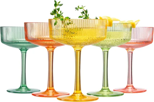 Vista 15 de Copas de Martini, Champán y Cóctel Vintage Art Deco Acrílico a Prueba de Rompimiento Set de 2 Torre de Champán Estilo Art Deco - Copas Onduladas