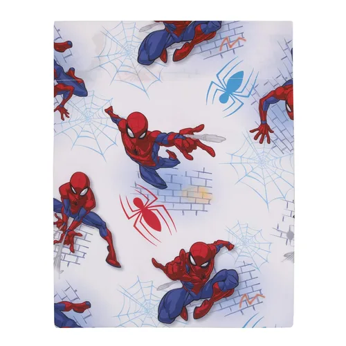 Vista 4 de Disney Marvel Spiderman Wall Crawler - Juego de ropa de cama infantil de 4 piezas con telarañas rojas, blancas y azules, edredón, sábana bajera