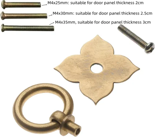 Vista 2 de dophee 1 anillo de puerta de latón para muebles de 1.89 x 1.69 pulgadas con tornillos, latón antiguo