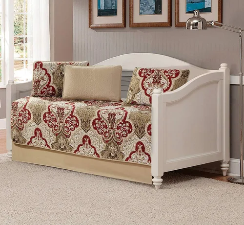 Vista 4 de Luxury Home Collection - Juego de 3 piezas de funda de cama reversible acolchada, tamaño matrimonial/Queen, con estampado floral, taupe rojo