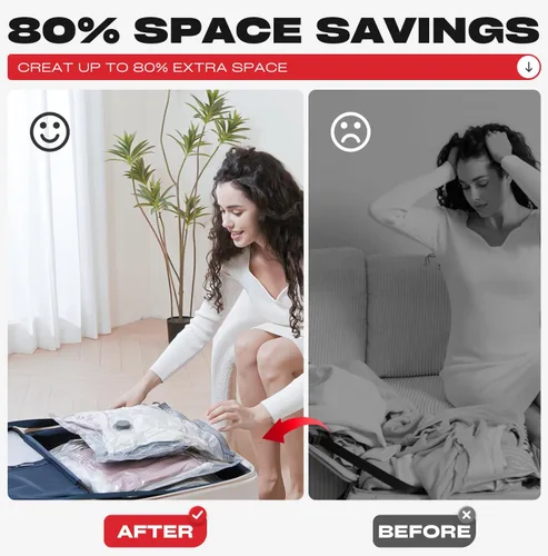 Vista 7 de Bolsas de almacenamiento al vacío de viaje con bomba USB recargable, paquete de 12 bolsas de embalaje de compresión de tamaño de mano para equipaje