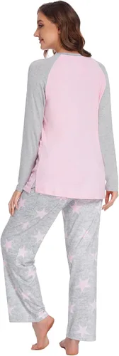 Vista 5 de Ekouaer Conjunto de pijama de maternidad para mujer, manga larga, ropa de dormir para lactancia materna, cómodo conjunto de pijama de embarazo