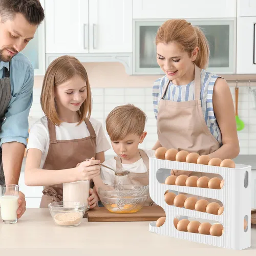 Vista 7 de Portahuevos para refrigerador, dispensador de huevos enrollable automático para refrigerador, encimera, cocina - Ahorrador de espacio