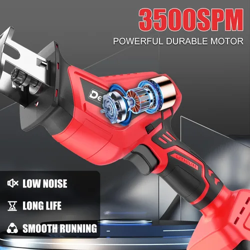 Vista 3 de Sierra de recíproca inalámbrica Devaukee 20V alimentada por batería, sierra de vaivén eléctrica 0-3500SPM con 4 cuchillas, velocidad variable
