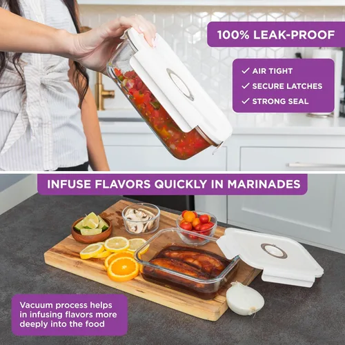 Vista 8 de HOLDN’ STORAGE Recipientes de almacenamiento al vacío para alimentos, juego de 4 recipientes de compartimentos y bomba electrónica - Mantenga