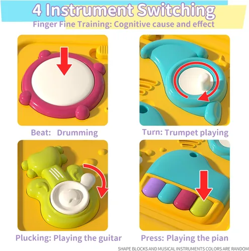 Vista 5 de Baby Activity Cube, Cube Toys for Babies 6-12 Months, Toddler Music Busy Board with 4 Sensory Shape Blocks, 6-in-1 Educational Early Development